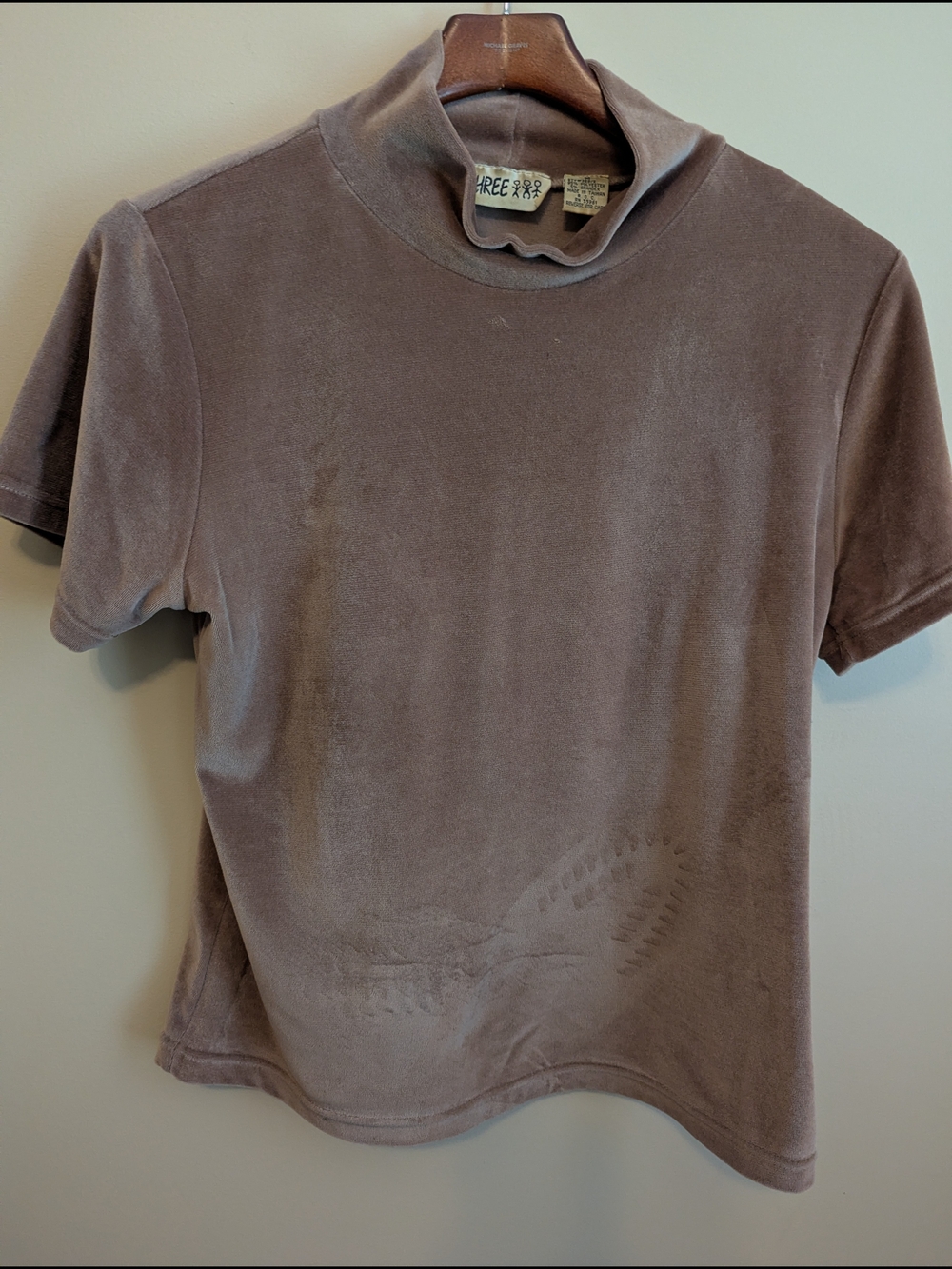 Taupe Velvour Short-Sleeve Mock Neck Women's Top